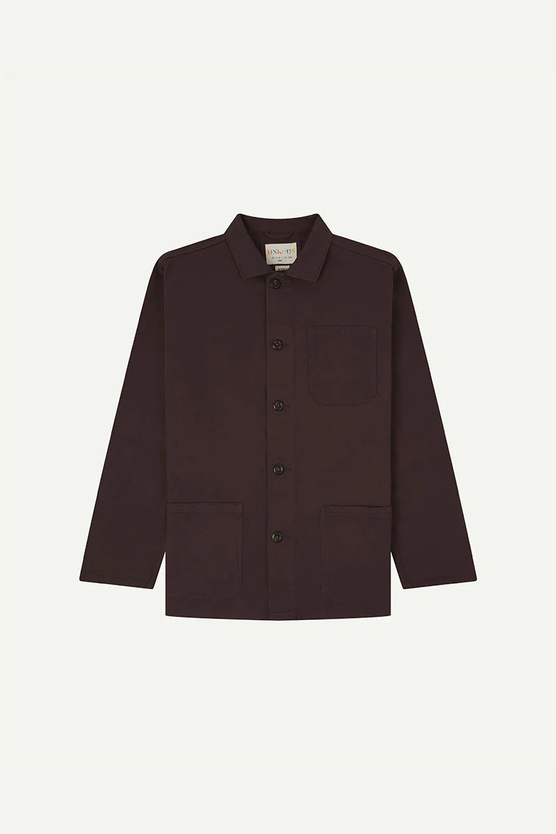 Dark Plum jacket with button details on a white background