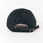 Black cap with a strap on a white background