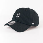 Black baseball cap with white logo on a white background