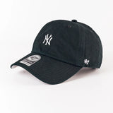 Black baseball cap with white logo on a white background