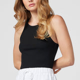 Rotate High Neck Rib Singlet - Black