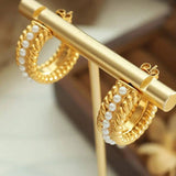 Colette 18K Gold Plate Twisted Hoop with Pearl Earrings: Twisted Hoop with Pearl