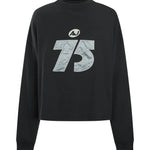 Black sweatshirt with '75' and logo on a white background