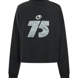 Black sweatshirt with '75' and logo on a white background