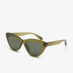Green cat-eye sunglasses on a white background