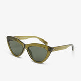 Green cat-eye sunglasses on a white background