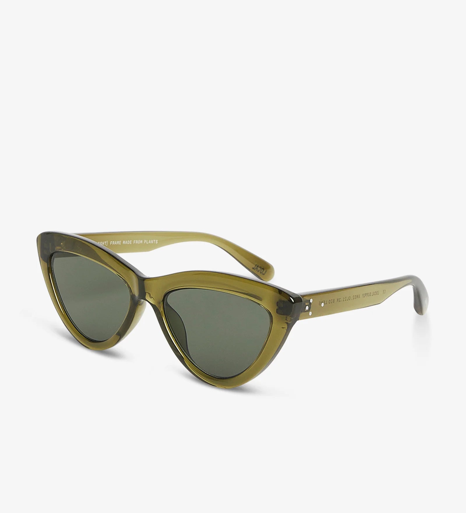 Green cat-eye sunglasses on a white background