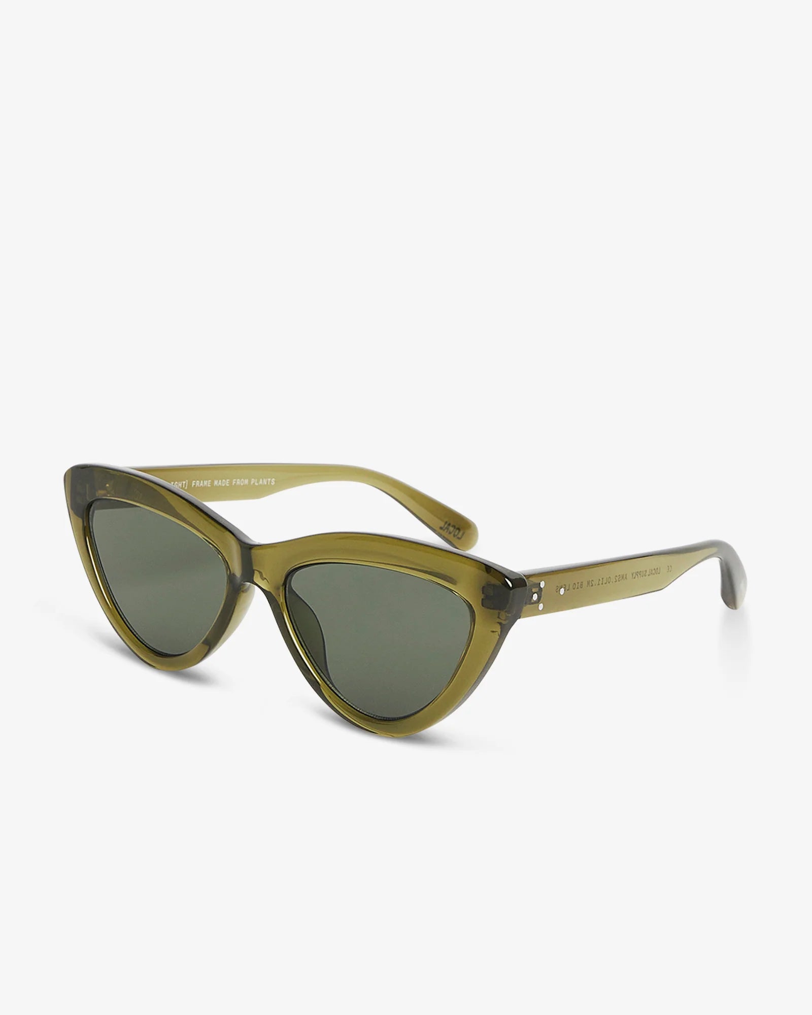 Green cat-eye sunglasses on a white background