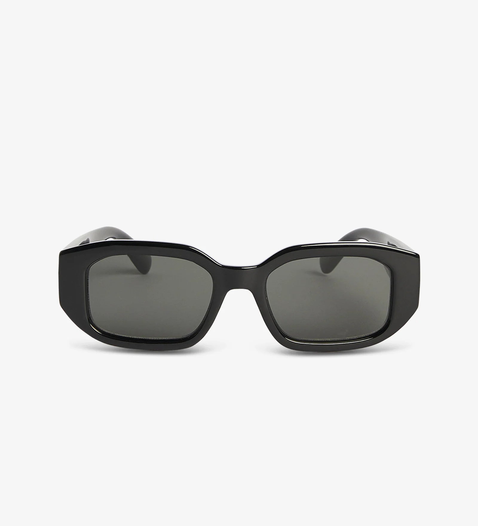 Black sunglasses with dark lenses on a white background