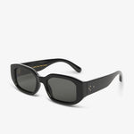 Black sunglasses with a white background