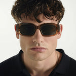 Man wearing sunglasses with a neutral background