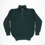 Dark green sweater with a quarter zip on a white background