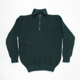 Dark green sweater with a quarter zip on a white background