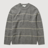 Luca Merino Stripe Crewneck Knit - Grey marle/Natural Marle
