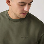 Man wearing a green Levi's sweatshirt against a plain background