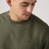 Man wearing a green Levi's sweatshirt against a plain background