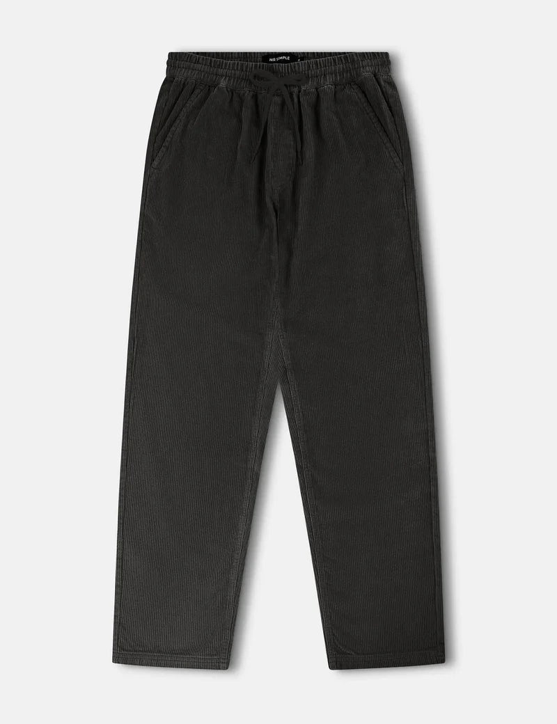 Charcoal Cord pants with a drawstring on a white background