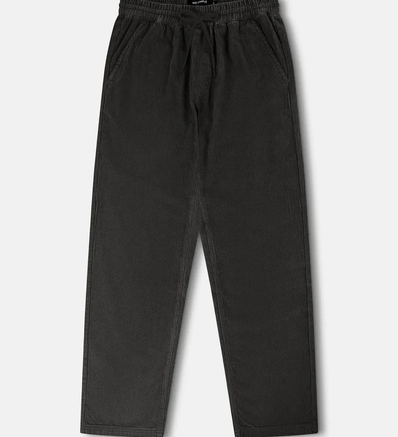 Charcoal Cord pants with a drawstring on a white background