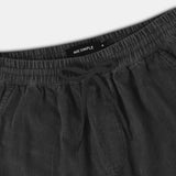 Dark gray pants with drawstring waistband on a white background, featuring 'MR SIMPLE' branding.