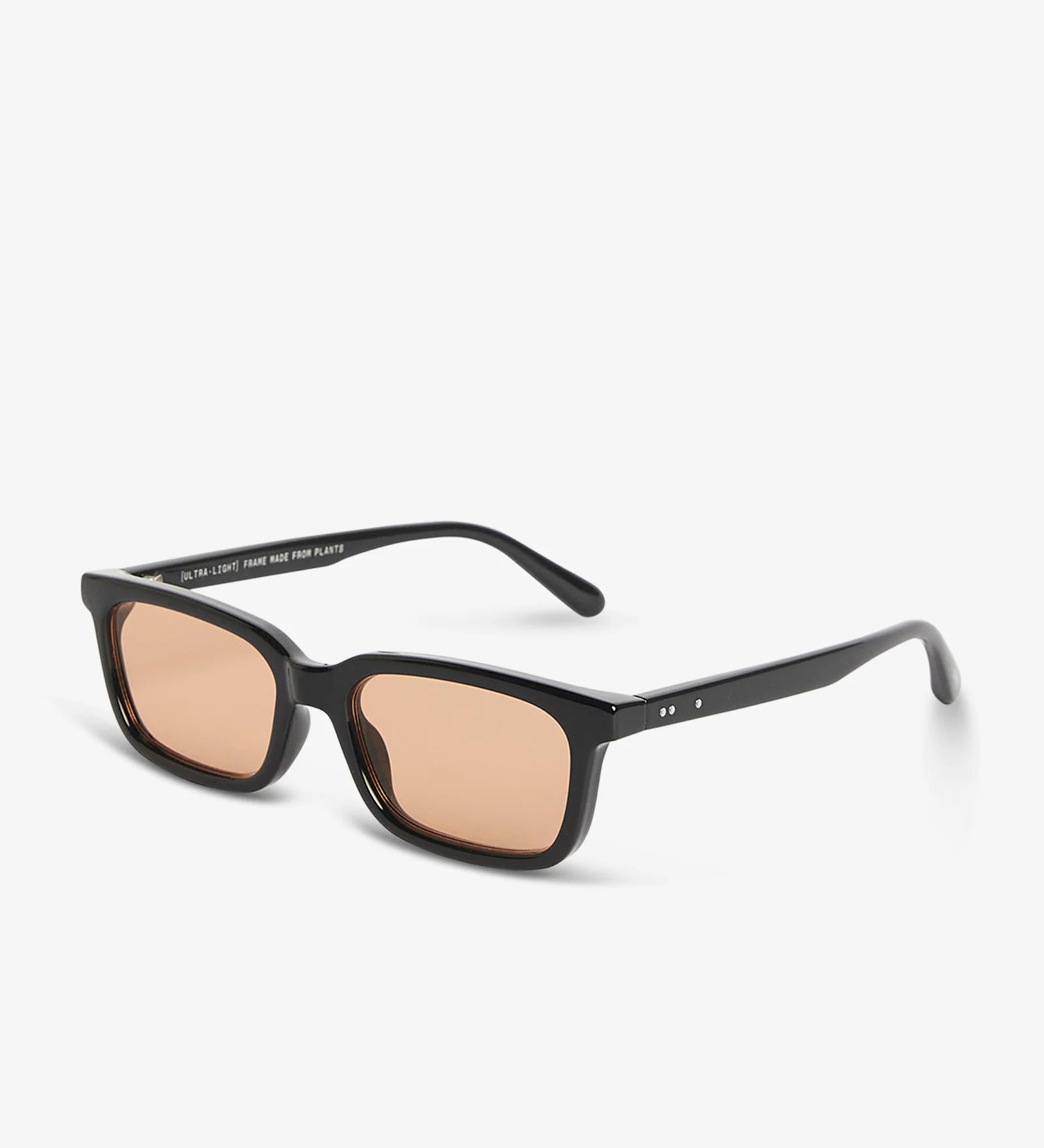Sunglasses with black frame and brown lenses on a white background