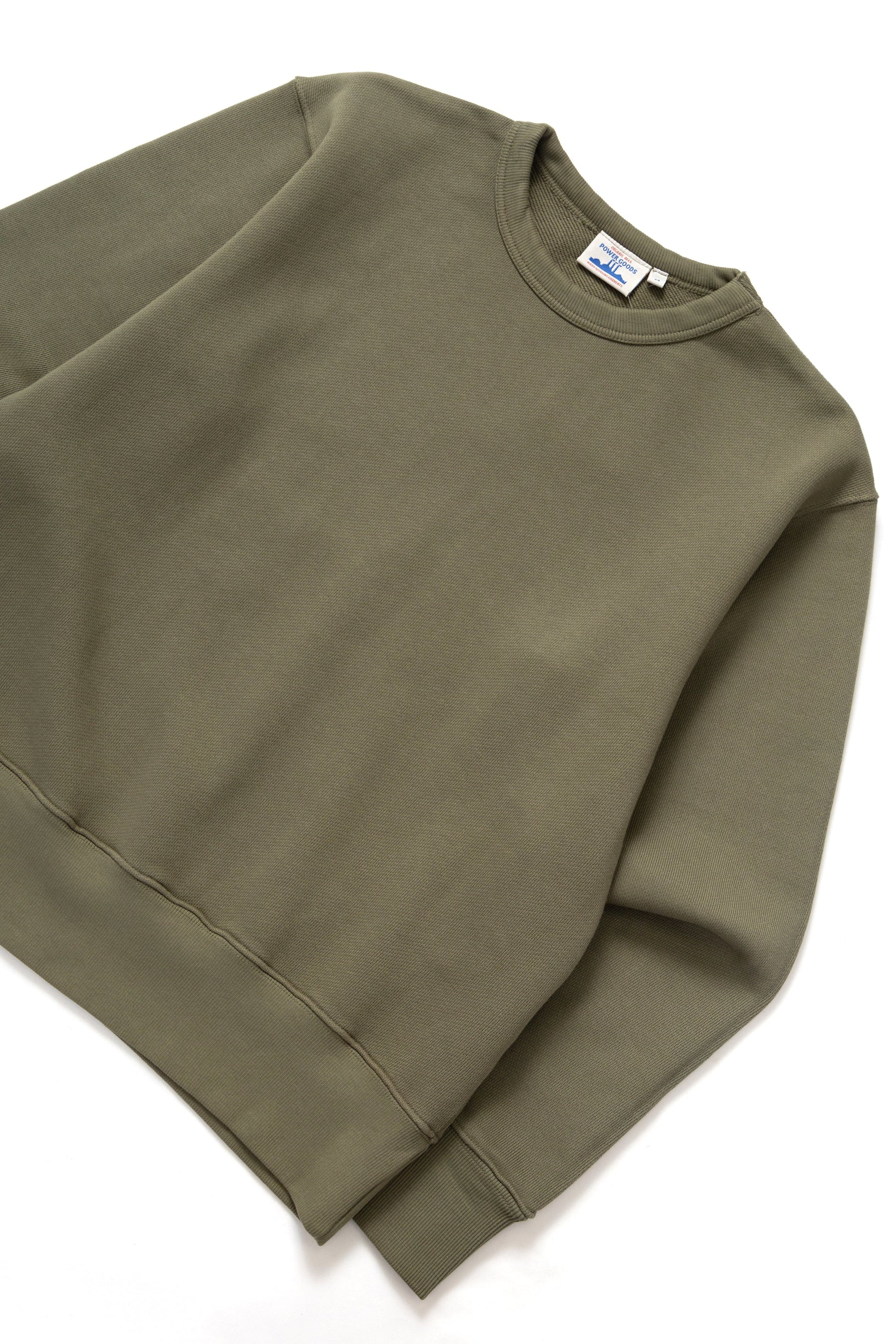 Olive green sweatshirt on a white background