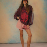 Emboss Oversize Sweater - Maroon