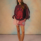 Emboss Oversize Sweater - Maroon