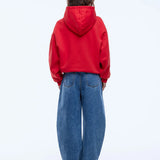 Washed Debossed Hoodie - Red