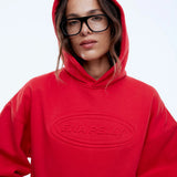 Washed Debossed Hoodie - Red