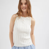 Button Knit Tank - White