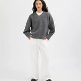 V Neck Jumper -Charcoal