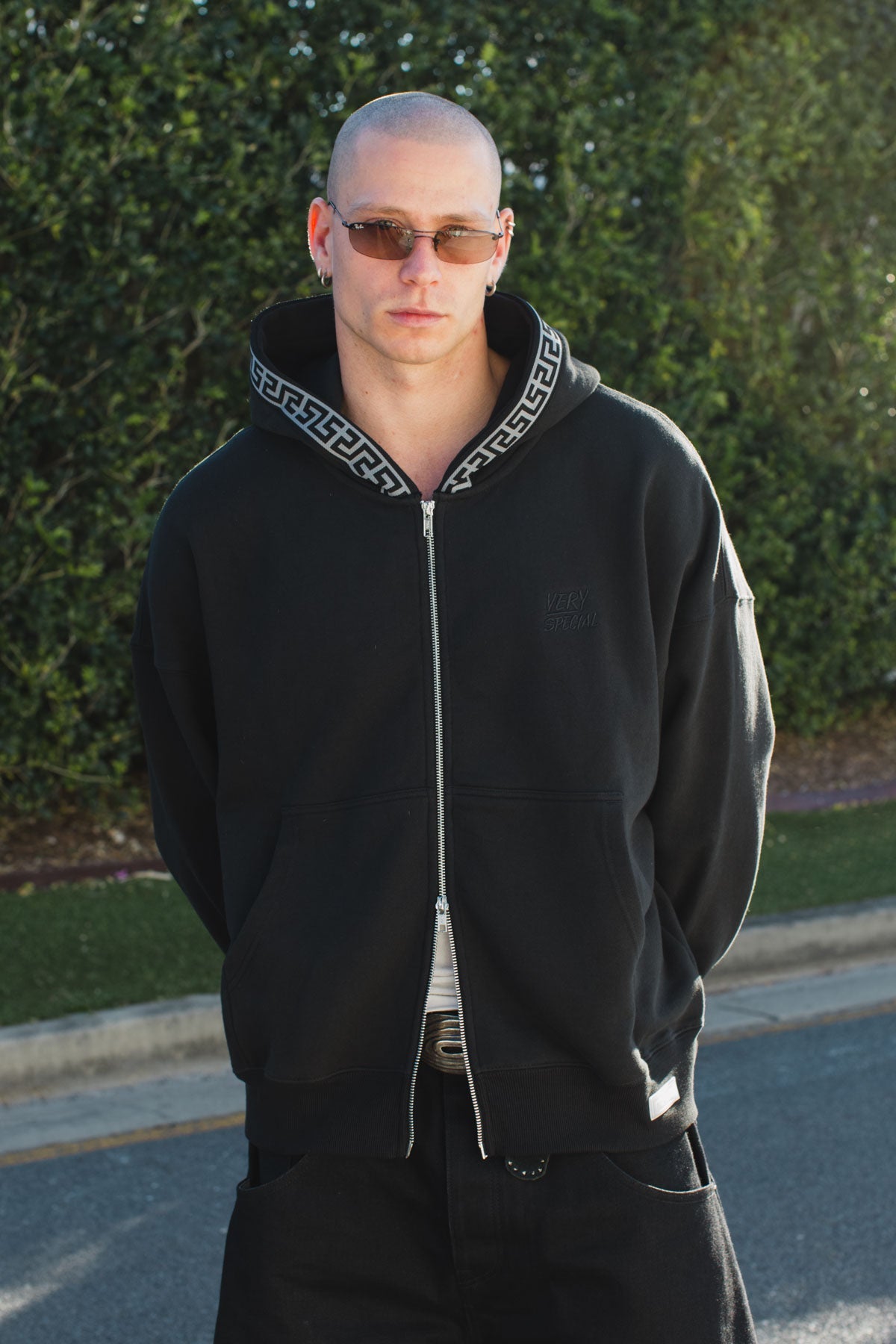 Fleece Zip Geo hoodie