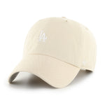 Beige baseball cap with a logo on a white background
