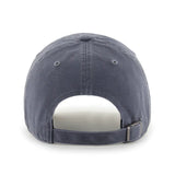 Back view of a blue baseball cap on a white background