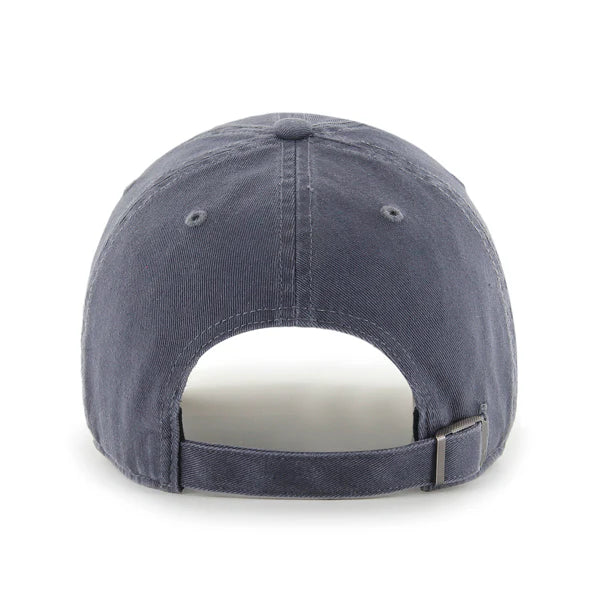 Back view of a blue baseball cap on a white background