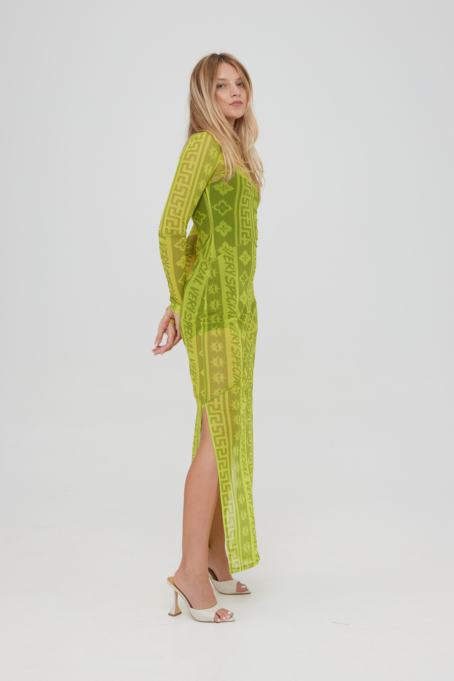 Lime Green Geo Mesh Dress