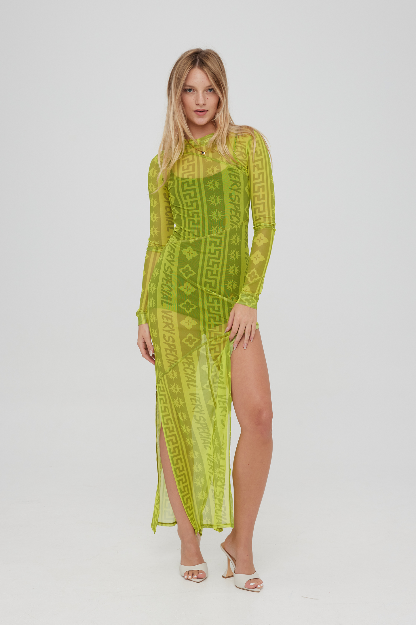 Lime Green Geo Mesh Dress