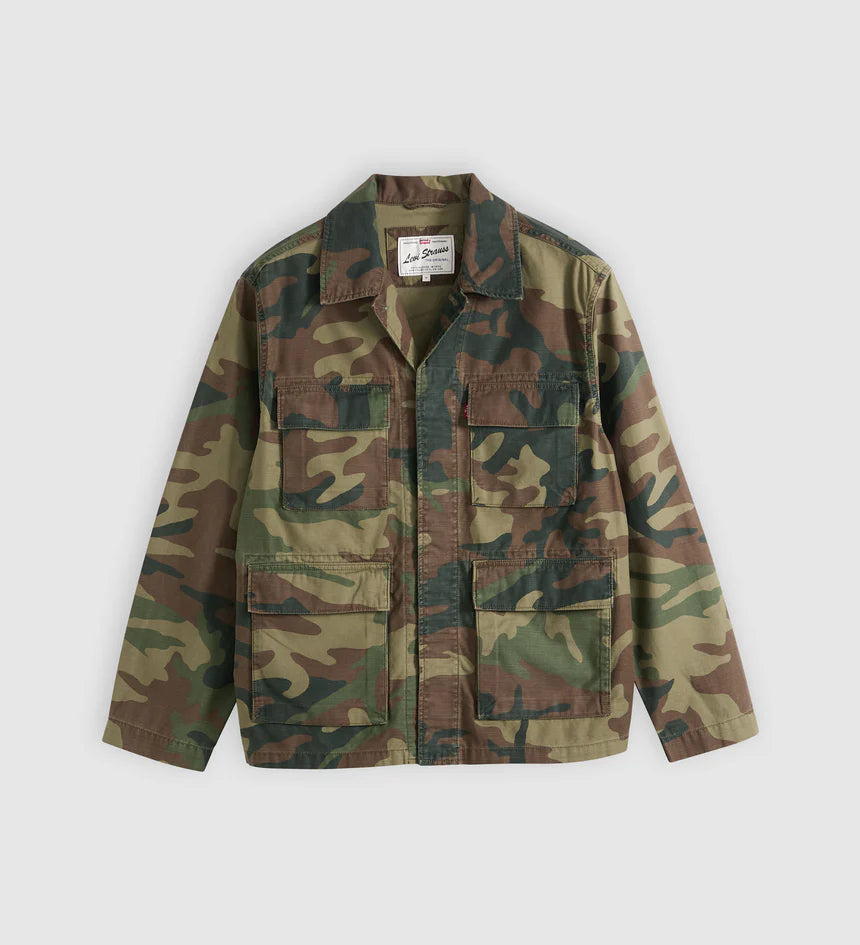 Camouflage jacket on a light gray background