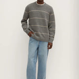 Luca Merino Stripe Crewneck Knit - Grey marle/Natural Marle