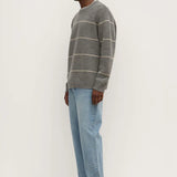 Luca Merino Stripe Crewneck Knit - Grey marle/Natural Marle