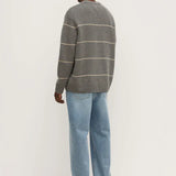 Luca Merino Stripe Crewneck Knit - Grey marle/Natural Marle