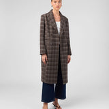 Pia Plaid Long Coat - Brown