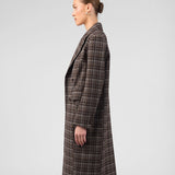 Pia Plaid Long Coat - Brown