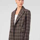 Pia Plaid Long Coat - Brown