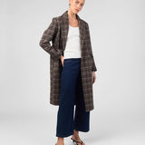 Pia Plaid Long Coat - Brown
