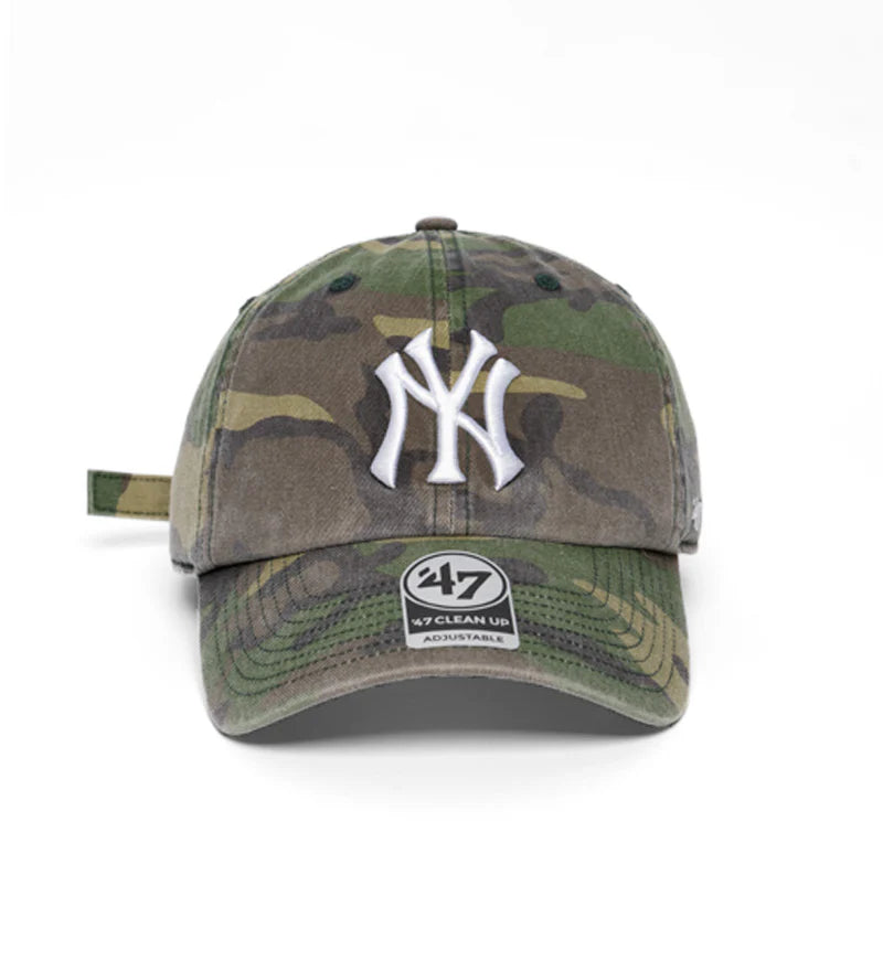 Camouflage baseball cap with a logo on a white background
