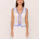 Rae Contrast Knit Top - White/ Blue