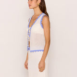 Rae Contrast Knit Top - White/ Blue