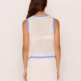 Rae Contrast Knit Top - White/ Blue