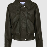 Forest leather jacket on a light gray background